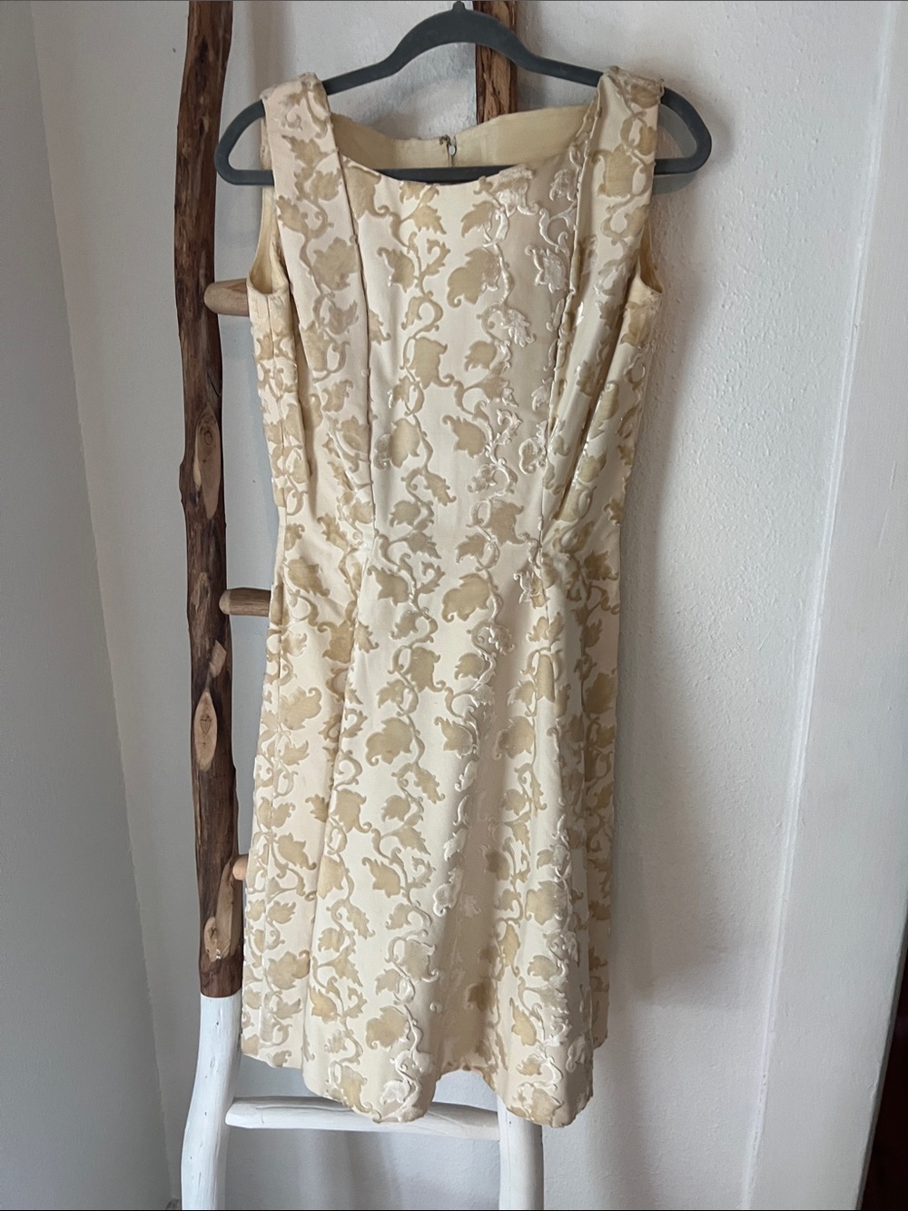Vintage 1940s 50s Cream Velvet Brocade Sleeveless A-Line Mini Bridal Dress Small - Picture 1 of 10